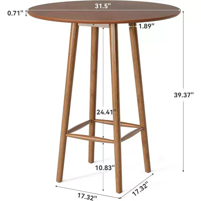 Mesa alta de bistró redonda de 39,37 pulgadas de madera maciza con estructura resistente, acabado nogal rústico