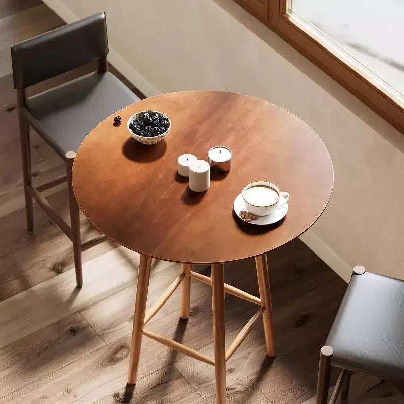 Mesa alta de bistró redonda de 39,37 pulgadas de madera maciza con estructura resistente, acabado nogal rústico