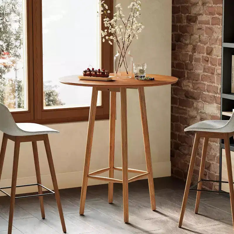 Mesa alta de bistró redonda de 39,37 pulgadas de madera maciza con estructura resistente, acabado nogal rústico