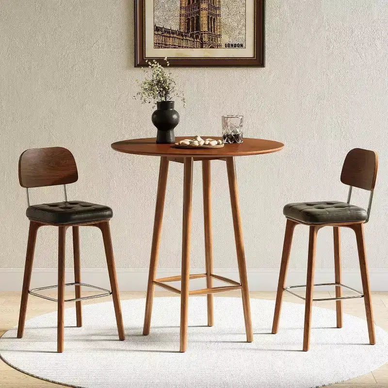 Mesa alta de bistró redonda de 39,37 pulgadas de madera maciza con estructura resistente, acabado nogal rústico