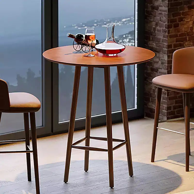 Mesa alta de bistró redonda de 39,37 pulgadas de madera maciza con estructura resistente, acabado nogal rústico