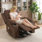 Reclinable balancín giratorio 360° de gran tamaño con masaje y calor - Sillón ergonómico con portavasos y bolsillos laterales para sala de estar, cuarto de bebé