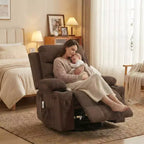 Reclinable balancín giratorio 360° de gran tamaño con masaje y calor - Sillón ergonómico con portavasos y bolsillos laterales para sala de estar, cuarto de bebé
