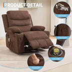 Reclinable balancín giratorio 360° de gran tamaño con masaje y calor - Sillón ergonómico con portavasos y bolsillos laterales para sala de estar, cuarto de bebé