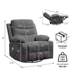 Reclinable balancín giratorio 360° de gran tamaño con masaje y calor - Sillón ergonómico con portavasos y bolsillos laterales para sala de estar, cuarto de bebé