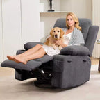 Reclinable balancín giratorio 360° de gran tamaño con masaje y calor - Sillón ergonómico con portavasos y bolsillos laterales para sala de estar, cuarto de bebé