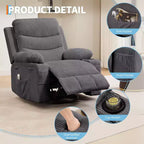 Reclinable balancín giratorio 360° de gran tamaño con masaje y calor - Sillón ergonómico con portavasos y bolsillos laterales para sala de estar, cuarto de bebé