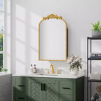 19.5 x 29.64 Inch Gold Arch Wrought Iron Framed Medicine Cabinet With Mirror Carved Mirror Cabinet For Bathroom