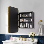 Gabinete para Medicinas de 19.5 x 29.64 Pulgadas, con Espejo y Marco de Hierro Forjado Blanco Rectangular Redondeado, Gabinete con Espejo Montado en la Pared para Baño