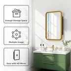 Gabinete para Medicinas de 19.5 x 29.64 Pulgadas, con Espejo y Marco de Hierro Forjado Blanco Rectangular Redondeado, Gabinete con Espejo Montado en la Pared para Baño