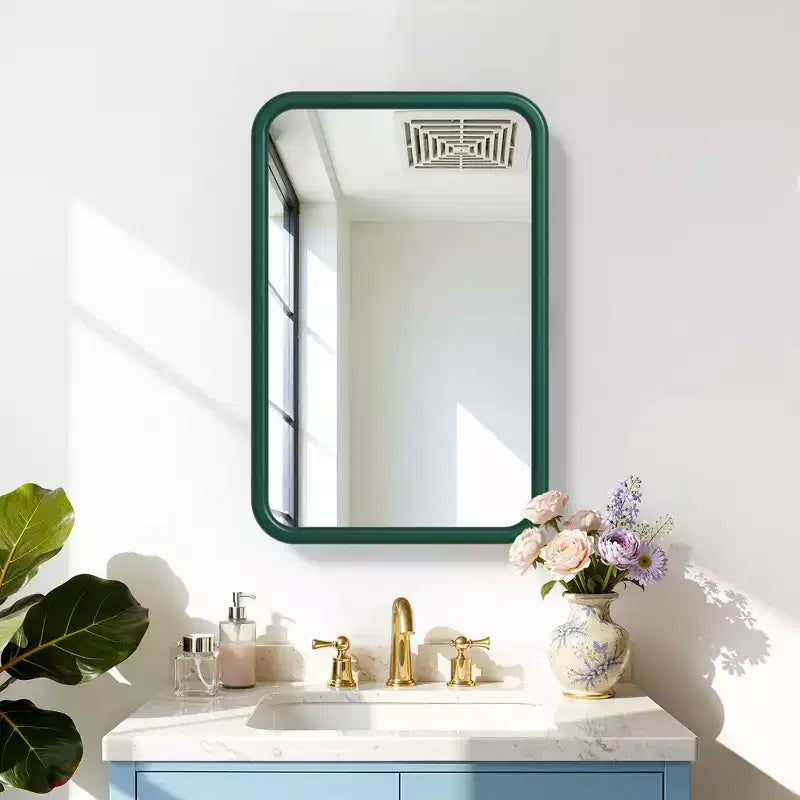 Gabinete para Medicinas de 19.5 x 29.64 Pulgadas, con Espejo y Marco de Hierro Forjado Blanco Rectangular Redondeado, Gabinete con Espejo Montado en la Pared para Baño