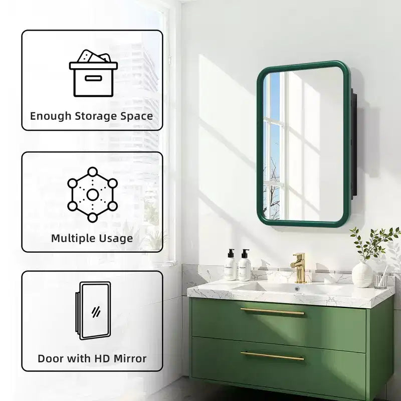 Gabinete para Medicinas de 19.5 x 29.64 Pulgadas, con Espejo y Marco de Hierro Forjado Blanco Rectangular Redondeado, Gabinete con Espejo Montado en la Pared para Baño