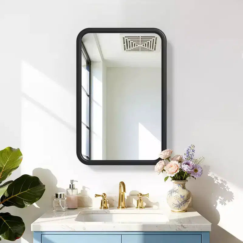 Gabinete para Medicinas de 19.5 x 29.64 Pulgadas, con Espejo y Marco de Hierro Forjado Blanco Rectangular Redondeado, Gabinete con Espejo Montado en la Pared para Baño