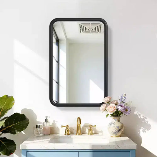 Gabinete para Medicinas de 19.5 x 29.64 Pulgadas, con Espejo y Marco de Hierro Forjado Blanco Rectangular Redondeado, Gabinete con Espejo Montado en la Pared para Baño