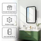 Gabinete para Medicinas de 19.5 x 29.64 Pulgadas, con Espejo y Marco de Hierro Forjado Blanco Rectangular Redondeado, Gabinete con Espejo Montado en la Pared para Baño