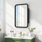 Gabinete para Medicinas de 19.5 x 29.64 Pulgadas, con Espejo y Marco de Hierro Forjado Blanco Rectangular Redondeado, Gabinete con Espejo Montado en la Pared para Baño