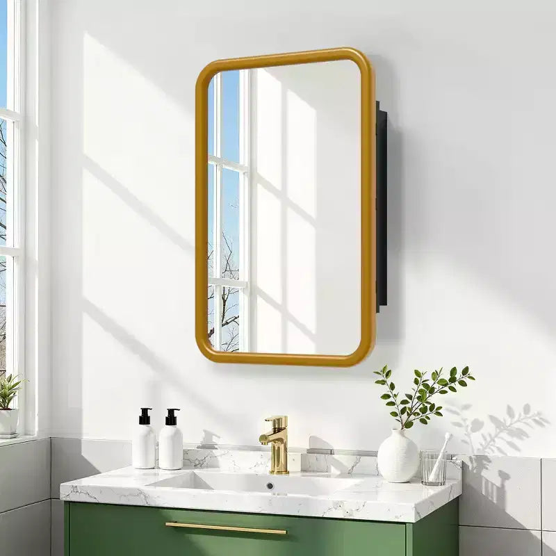 Gabinete para Medicinas de 19.5 x 29.64 Pulgadas, con Espejo y Marco de Hierro Forjado Blanco Rectangular Redondeado, Gabinete con Espejo Montado en la Pared para Baño