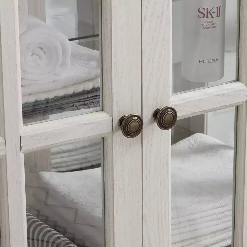 Vitrina LED Antigua con Puertas de Cristal, Estantes Ajustables y Control Remoto para Exhibición Vintage