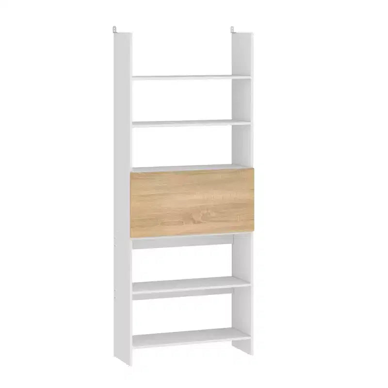 Estantería y expositor de pared con escritorio abatible oculto e iluminación LED, blanco