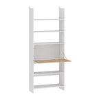 Estantería y expositor de pared con escritorio abatible oculto e iluminación LED, blanco