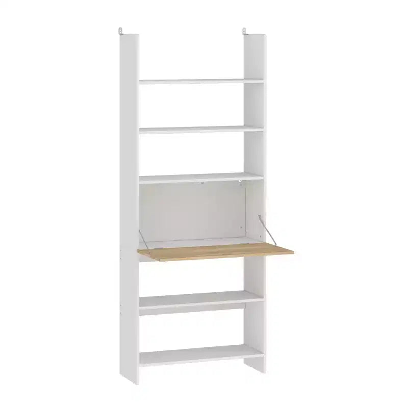 Estantería y expositor de pared con escritorio abatible oculto e iluminación LED, blanco