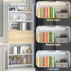 Estantería y expositor de pared con escritorio abatible oculto e iluminación LED, blanco