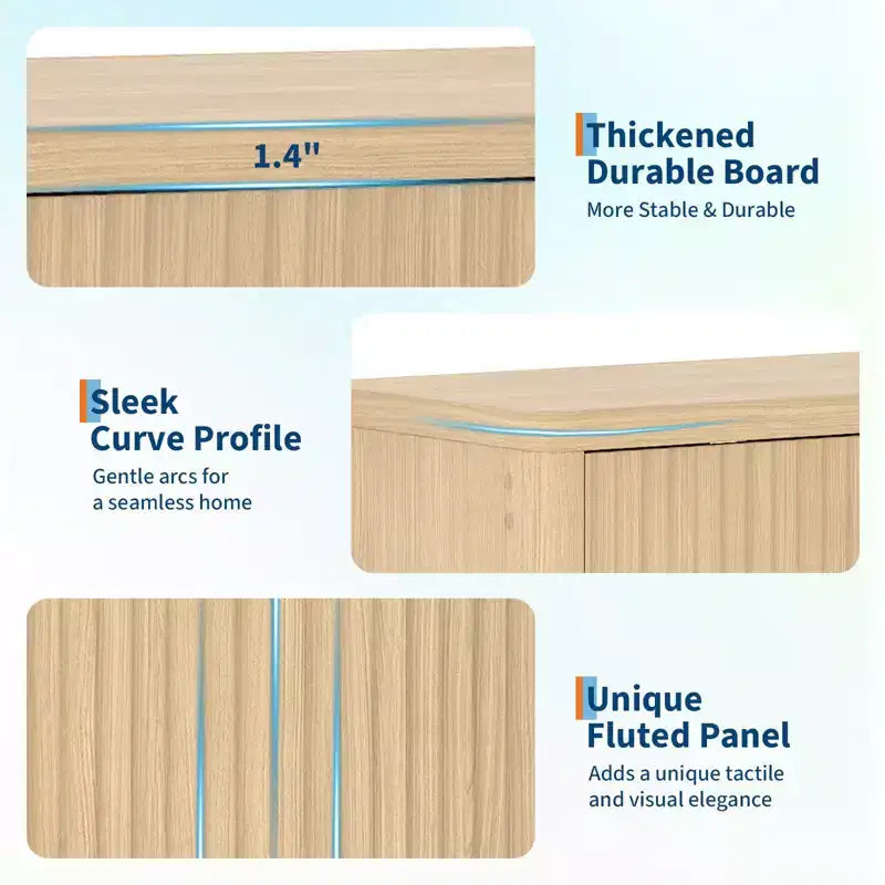 Aparador tipo bufé de roble estriado de 46.7 pulgadas, gabinete de almacenamiento de madera moderno con 3 puertas y estantes ajustables, diseño moderno de mediados de siglo