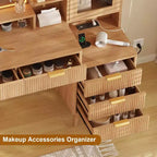 Tocador de maquillaje moderno con espejo de 24 pulgadas y 5 cajones, tocador acanalado con estante de almacenamiento para mujeres y niñas