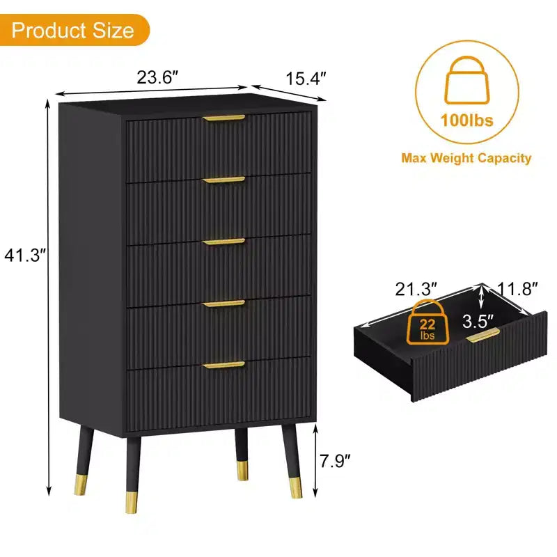 Cómoda para dormitorio, cómoda de almacenamiento moderna acanalada de 4 cajones, mesita de noche organizadora de armario pequeña