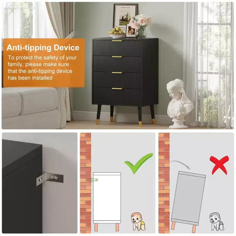 Cómoda para dormitorio, cómoda de almacenamiento moderna acanalada de 4 cajones, mesita de noche organizadora de armario pequeña