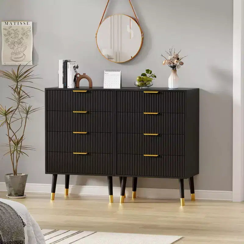 Cómoda para dormitorio, cómoda de almacenamiento moderna acanalada de 4 cajones, mesita de noche organizadora de armario pequeña