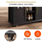 Isla de cocina, isla de cocina moderna móvil con ruedas y hoja abatible, carrito de almacenamiento negro con gabinete y cajón