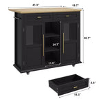 Isla de cocina, isla de cocina moderna móvil con ruedas y hoja abatible, carrito de almacenamiento negro con gabinete y cajón