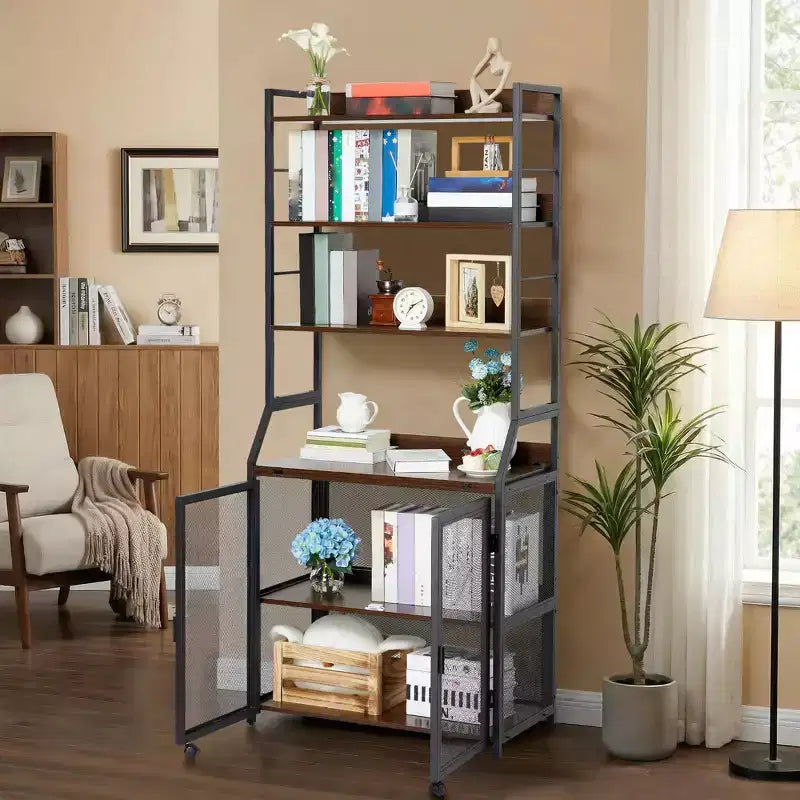 Escritorio-estantería 2 en 1, escritorio para computadora con estructura metálica y tablero de partículas con estantes de almacenamiento, mesa de estudio para oficina en casa que ahorra espacio, escritorio resistente para escribir