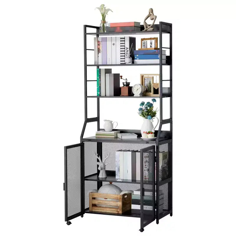 Escritorio-estantería 2 en 1, escritorio para computadora con estructura metálica y tablero de partículas con estantes de almacenamiento, mesa de estudio para oficina en casa que ahorra espacio, escritorio resistente para escribir