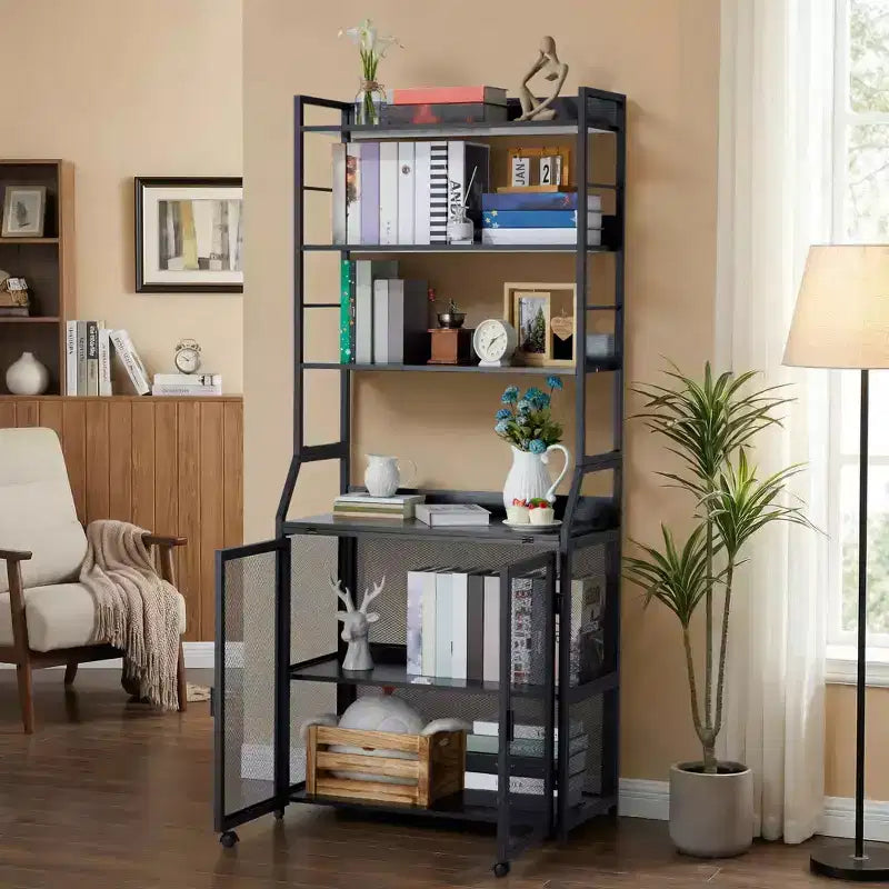 Escritorio-estantería 2 en 1, escritorio para computadora con estructura metálica y tablero de partículas con estantes de almacenamiento, mesa de estudio para oficina en casa que ahorra espacio, escritorio resistente para escribir