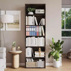Estantería industrial de 6 baldas, librería de madera rústica de 161,5 cm de altura con capacidad de 113 kg, estantes de almacenamiento para exhibición de pie para oficina en casa