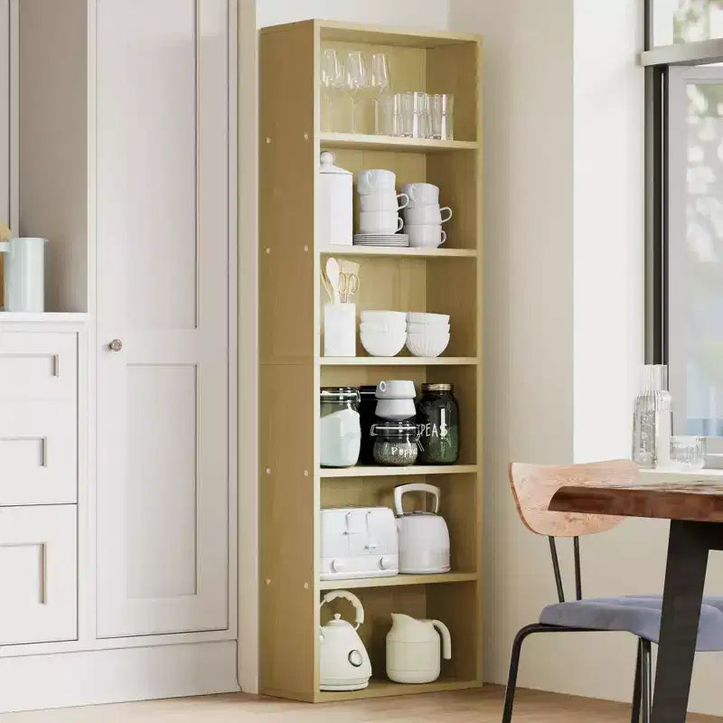Estantería industrial de 6 baldas, librería de madera rústica de 161,5 cm de altura con capacidad de 113 kg, estantes de almacenamiento para exhibición de pie para oficina en casa