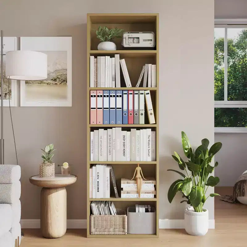 Estantería industrial de 6 baldas, librería de madera rústica de 161,5 cm de altura con capacidad de 113 kg, estantes de almacenamiento para exhibición de pie para oficina en casa