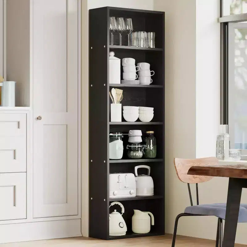 Estantería industrial de 6 baldas, librería de madera rústica de 161,5 cm de altura con capacidad de 113 kg, estantes de almacenamiento para exhibición de pie para oficina en casa