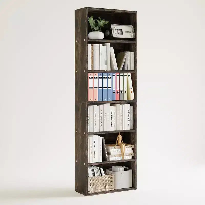 Estantería industrial de 6 baldas, librería de madera rústica de 161,5 cm de altura con capacidad de 113 kg, estantes de almacenamiento para exhibición de pie para oficina en casa