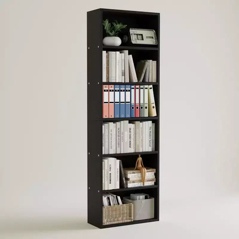 Estantería industrial de 6 baldas, librería de madera rústica de 161,5 cm de altura con capacidad de 113 kg, estantes de almacenamiento para exhibición de pie para oficina en casa
