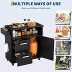 Mesa de parrilla, carrito de bar exterior Carrito de parrilla con gabinete de almacenamiento, carrito de cocina multifunción Mesa de preparación de alimentos con superficie de acero inoxidable