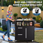 Mesa de parrilla, carrito de bar exterior Carrito de parrilla con gabinete de almacenamiento, carrito de cocina multifunción Mesa de preparación de alimentos con superficie de acero inoxidable