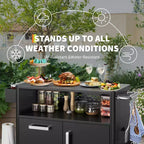 Mesa de parrilla, carrito de bar exterior Carrito de parrilla con gabinete de almacenamiento, carrito de cocina multifunción Mesa de preparación de alimentos con superficie de acero inoxidable